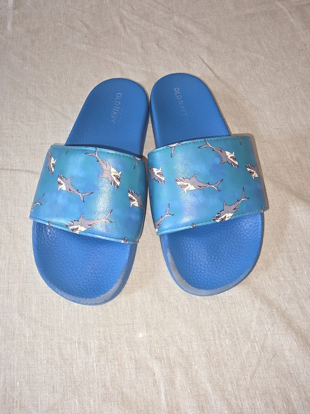 Old Navy Blue Shark-Print Slide Sandals
